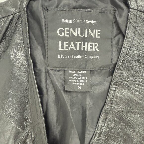 Navarre Genuine Leather Mens M Italian Stone Design Black Biker Motorcycle Vest - Picture 8 of 9